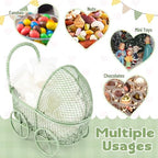Threehoney 12 Pcs Baby Shower Mini Carriage Decoration Greenery Color Metal Wired Fillable Candy Stroller Baby Shower Table Centerpiece for Guest Gender Reveal Wedding Party Favor Gift - Image 3