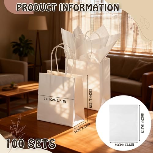 Jaloro 100 Set White Kraft Paper Gift Bags with Handle 5.7x5.1x2.5 Inch - Image 2