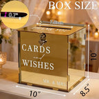 Acrylic Gold Card Box with Slot & Lock, Metallic Golden Classy Wedding Card Boxes for Reception, Large Money Gift Cards Box for Party Engagement Bridal Shower Luxury Wedding Table Decor - Image 2