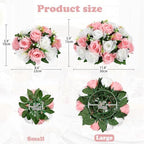 Briful Fake Floral Balls for Centerpieces - 2PCS 11.8" Large Faux Rose Flower Arrangement Silk Flower Bouquet for Home Wedding Party Anniversary Table Vase Flower Stand Decor(White Pink) - Image 2