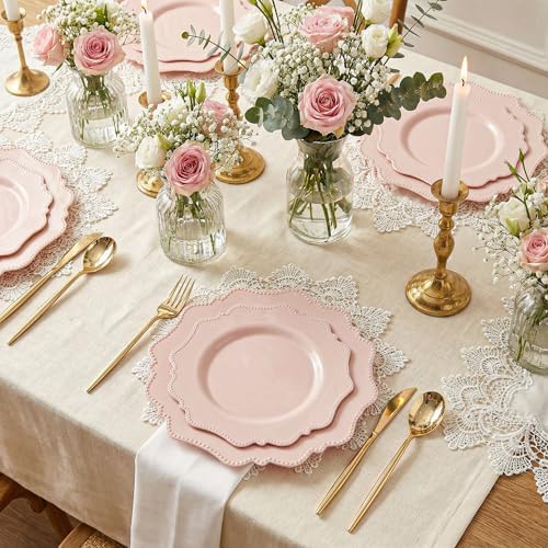 COLOSUS 60 PCS Pink Disposable Plastic Plates, Fancy Beaded Party Plates. - Image 6