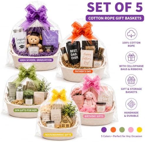 Gift Basket Kit Set of 5, Woven Rope Baskets for DIY Gifts - Image 4
