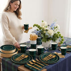 Jinei 175 Pcs Green Blue Tartan Plaid Baby Shower Plates and Napkins Tableware Baby Shower Decoration, Disposable 9/7 Inch Tartan Plates Gold Utensils 9 oz Cups for We Can Bearly Wait Party, Serve 25 - Image 5