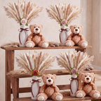 4 Sets 125 Pcs Bear Baby Shower Table Centerpiece with Bear Stuffed Animals Brown Dried Pampas Grass Artificial Flower Plastic Vase for Boho Wedding Bridal Reveal Birthday Baby Shower Decor - Image 4