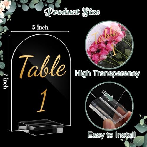 Qunclay 40 Pack 5 x 7 Inch Gold Acrylic Wedding Table Number 1-40 Clear Table Stand with Numbers Calligraphy Number Holders Signs for Wedding Reception Birthday Party Decorations - Image 2