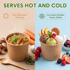 Honeydak 200 Pcs 11 oz Kraft Paper Ice Cream Cups Disposable Dessert Bowls for Hot or Cold Food Brown Paper Snack Containers for Sundae, Frozen Yogurt, Soup Baby Shower Party Supplies - Image 3
