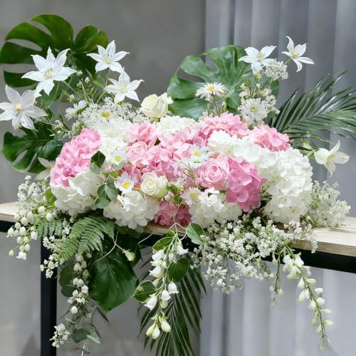 65Pcs Whitepink Hydrangea Artificial Flowers Bulk，Realistic Silk Fake Flowers with Stems，Faux Hydrangea Flowers for Wedding Home Decor Centerpieces Living Room Party Baby Shower Decoration - Image 5