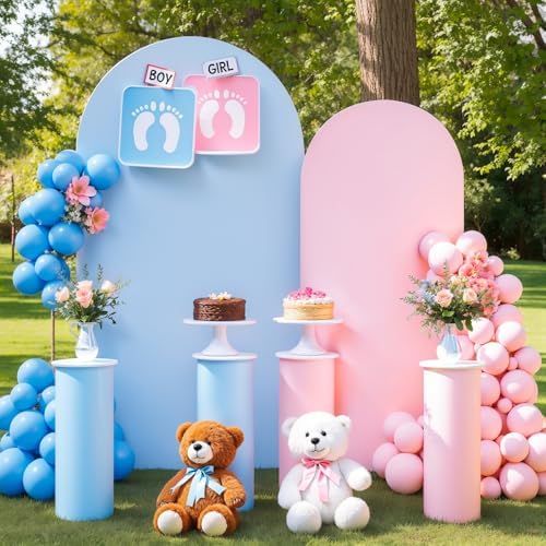 Pink and Blue Arch Cover 2 Set- 7.2 and 6ft Gender Reveal Arch Backdrop Cover Spandex Arch Stand Covers for Baby Shower Boys or Girls Birthday Party Banquet Photo Background Decorations by Suppromo