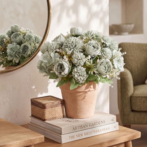 Tigeen 24 Bundles Artificial Flowers Bouquet Silk Peonies, Green - Image 5