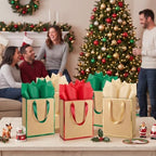 Yeaqee 50 Pack Metallic Paper Gift Bag Bulk with Handle, Green,Red,Gold - Image 7