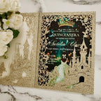 20PCS Castle Pocket Invitations, Quinceanera Invitations with Envelopes, Princess Invitation, Laser Cut quince invites (glitter light gold) - Image 5