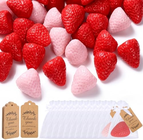 Loopeer 48 Set Strawberry Baby Shower Soaps with Cards Bags, Red and Pink by Loopeer