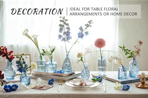 SUPMIND 16P Blue Glass Bud Vases, Small Flower Vases for Table Centerpieces - Image 3