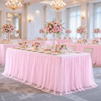 6ft Pink Tulle Tablecloth for Rectangle Tables 6 Foot Pink Table Cloth Rectangle Wrinkle Free Stretch Table Cover with Tutu Skirt for Baby Shower Girls Birthday Party Banquet Buffet Desk Skirt - Image 4