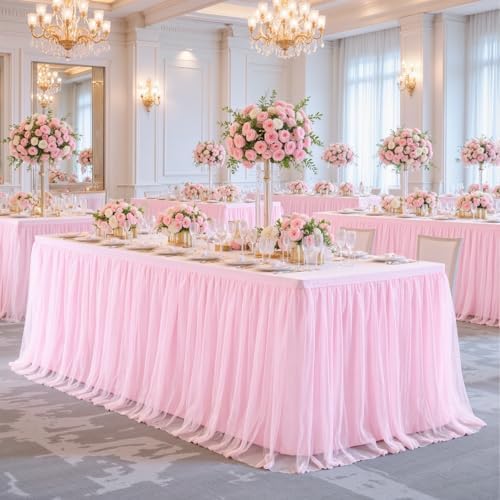 Suppromo 4 Pack 6ft Pink Tablecloths for Rectangle Tables, 72 x 30 Inch Pink Rectangular Table Cloth with Tutu Skirt for Baby Shower, Birthday Party, Banquet, Buffet, Cake - Image 4