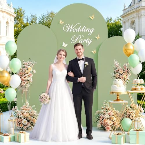 Sage Green Chiara Arch Cover Set of 3 Spandex Fitted Wedding Arch Covers 4ft 5ft 6ft Arched Backdrop Cover Arches Backdrop Stand Cover for Happy Birthday Baby Shower Graduation Party Decorations - Image 2