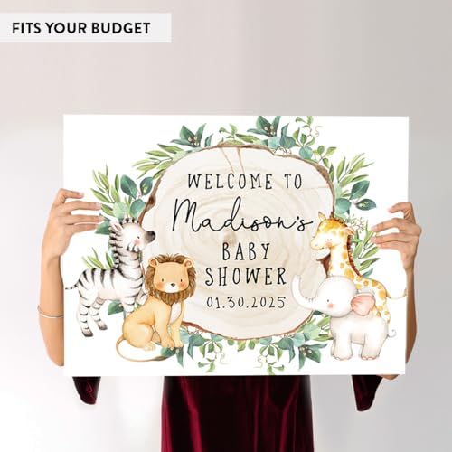 Andaz Press Custom Large Baby Shower Canvas Welcome Sign, 16 X 20 Inches, Rustic Greenery Safari Animals, Guestbook Alternative, Personalized Sign Our Canvas For Jungle Safari Baby Shower Welcome Sign - Image 6