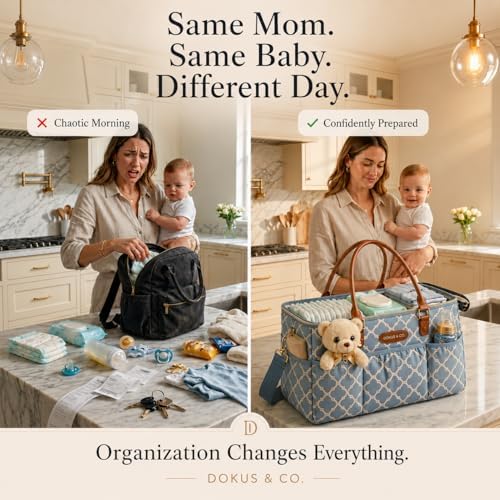 DOKUS & CO Luxe Diaper Caddy Organizer, Extra Large Collapsible Nursery Storage Tote for Baby Essentials & Travel - Image 2