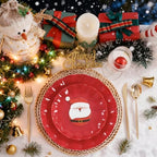 LIYH 50 Pcs Red Plastic Plates Reusable Christmas Plastic Plates Unbreakable Holiday Dinnerware Set Scalloped Plate for Christmas Day,Dishwasher Safe BPA Free (25Guests) - Image 2