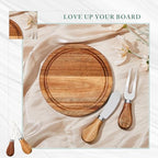 Maxcheck 50 Sets Baby Shower Prizes Round Cheese Board with Knife Acacia - Image 4