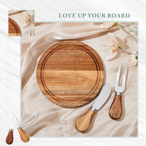 Maxcheck 50 Sets Baby Shower Prizes Round Cheese Board with Knife Acacia - Image 4