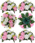 BLOSMON Flower Balls Centerpieces for Table: 6 Pcs Pink White Faux Roses by Blosmon