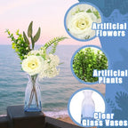 WARMALL Artificial Flowers with Vases, 16 Pcs Blue Bud Vases, & 81 Pcs Artificial Plants DIY Set Suitable for Centerpieces Table Weddings Party Office and Indoor Decor Mini Small Glass Clear - Image 5