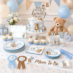 Bear Baby Shower Decorations,260pcs All-in-1 Blue Bear Party Decorations Plates and Napkins Cups Tablecloth Banner Backdrop for Boy Baby Shower Decorations - Image 5