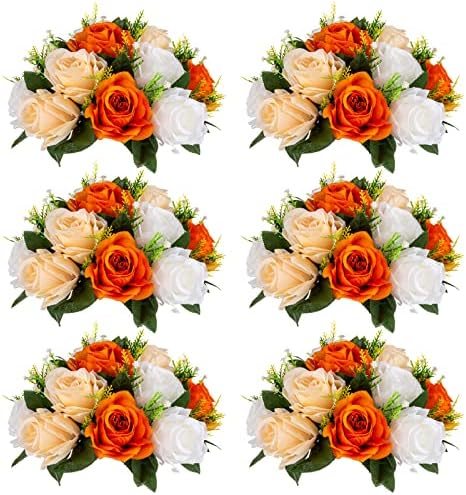 Sziqiqi Orange Fake Flowers for Centrepiece, Kissing Silk Roses Ball, 6Pcs by SZIQIQI