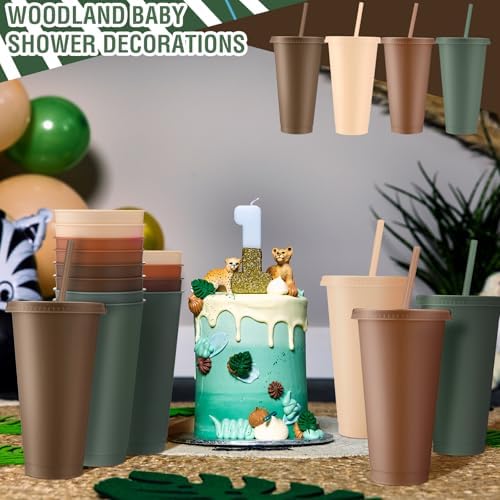 Skylety 36 Pcs Woodland Plastic Cups with Lids and Straws 24 oz - Image 5