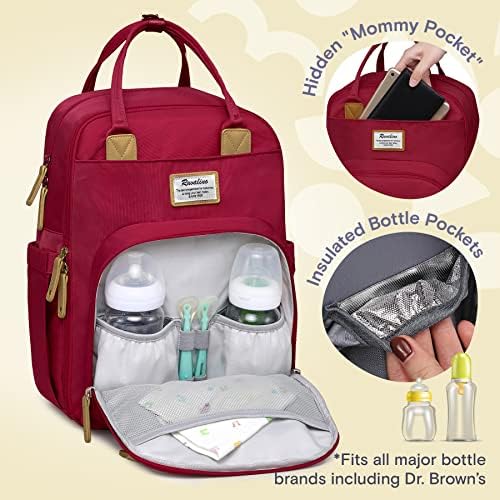 RUVALINO Diaper Bag Backpack, Multifunction Travel Pack Maternity Baby Changing Bags, Large Capacity, Waterproof, Purplish Red - Image 2