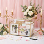 Wedding Card Box with Heart Lock, Large Metal Glass Card Box with Gold Frame for Party Reception, Wedding, Baby Showers, Birthdays, Bridal, or Graduation, 12.6×5.9×9 Inches - Image 5