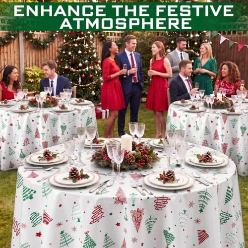 Ganeen 12 Pcs Christmas Tree Tablecloth Round Red Green Round Plastic 84 in - Image 6