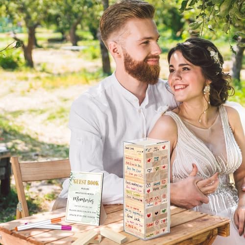 80 Wedding Guest Book Alternative tumbling tower Wooden Block, Greenery - Image 5