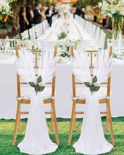 QueenDream White Sashes Wedding Chair Decorations: 50PCS Tulle Chair Cover Bands Aisle Sheer Chairs Bows for Indoor Outdoor Ceremony Banquet - Image 2