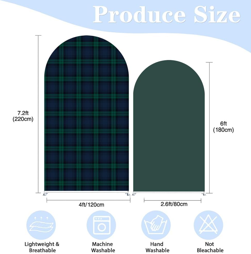 Set of 2 Tartan Plaid Arch Backdrop Cover Tartan Tiles Spandex Stretchy Arch Cover for Bear Birthday Party Boys Baby Shower Banquet Decoration (6FT 7.2FT,Green) - Image 3