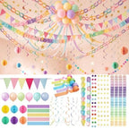 Macaron Paper Chain Kit with Streamers, Garlands & Balloons for Birthday by Unknown