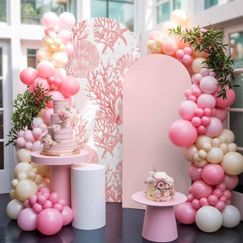 Nautical Coastal Arch Backdrop Cover 7.2 FT, Beach Ocean Pink Coral Seashell Starfish Wedding Arch Cover Stretchy Backdrop Stands Covers for Birthday Party Ceremony Banquet Decor - Image 5
