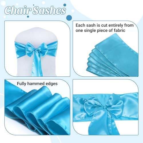 MDS® Pack of 150 Satin Chair Sashes for Wedding & Events – Turquoise - Image 5