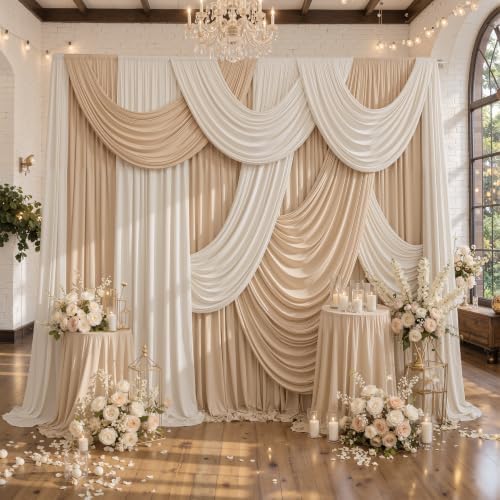 50×10 Beige Backdrop Curtains for Wedding Party Decorations Wrinkle Free - Image 4