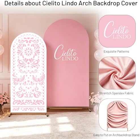 Pink Cielito Lindo Arch Backdrop Cover, HYMENEX 6ft and 7.2ft Mexican Arch Backdrop Cover for Cielito Lindo Party Decorations Mexican Talavera Wedding Bridal Baby Shower Party Supplies - Image 3