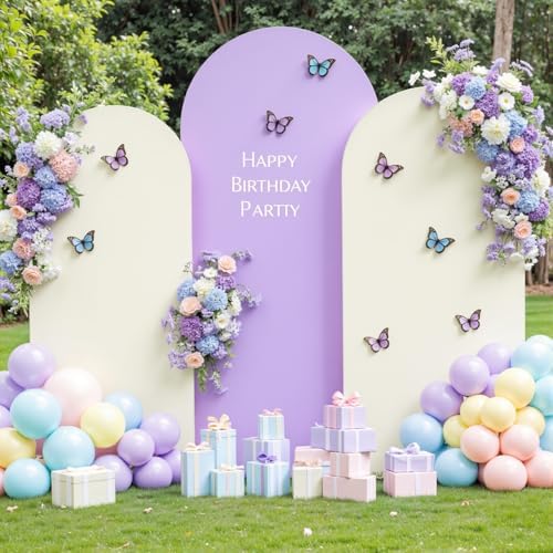 Beige and Purple Arch Cover 3 Set-7.2FT, 6.6FT, 6FT Arch Backdrop Cover Spandex Fitted 2- Color Fabric Arch Stand Covers for Baby Shower Birthday Party Wedding Bridal Shower Photo Background - Image 5