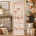 Its A Baby Q Pink Gingham Ribbon Bow BBQ Grill Baby Shower Welcome Banner by Custom