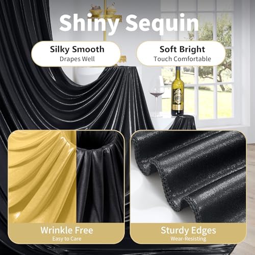 20×10 ft Casino Sequin Backdrop Curtain-Gold and Black Backdrop Drapes - Image 4