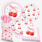 250 PCS Cherry Party Supplies, Service for 50, Cherry Birthday Party Decorations Decor Tableware Set Includes Plates, Napkins, Cups and Forks for Baby Shower Birthday by algpty