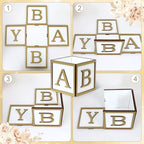 8 Set Baby Shower Centerpieces for Tables - 6 inch Wooden Boxes with Baby Letters Rustic Cube Planter Wood Blocks for Gender Reveal Party Favor (Gold) - Image 5