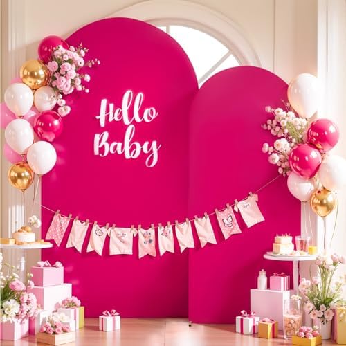 Hot Pink Arch Backdrop Cover Set of 2 Wedding Arch Covers Stretchy Backdrop Decorations Baby Shower Bridal Shower Photo Birthday Party Arch Stand Cover 7.2 and 6ft Spandex by LittleFunny