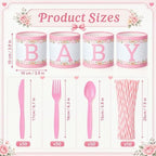 Domensi 204 Pcs Baby Shower Disposable Cutlery Set Utensil Holders, Pink - Image 2