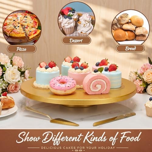 Wenqik 18 Inch Metal Cake Stand with Cake Knife and Spatula, Round Dessert Table Display Stand Metal Dessert Tray Serving Platter for Party, Wedding, Birthday, Baby Shower, Anniversary(Gold) - Image 4