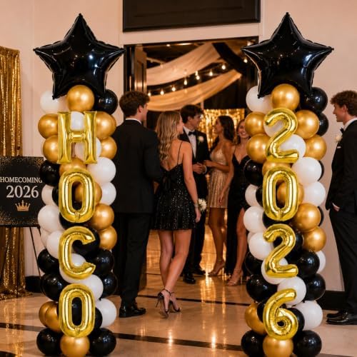 2 Sets Homecoming 2026 Balloon Column Stand Party Decorations Kits with Balloons Class of 2026 Hoco Balloon Tower Stand Kit for Homecoming Prom Party Photo Booth Props Backdrop Decor Party Supplies - Image 3